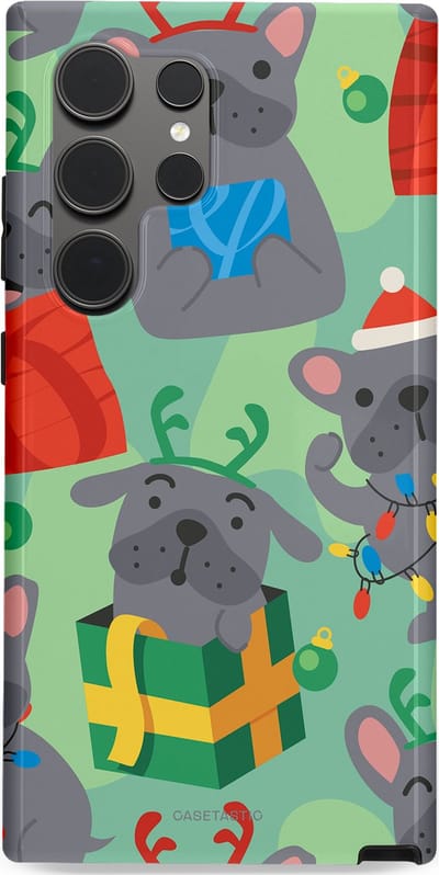 Casetastic hoesje geschikt voor Samsung Galaxy S24 Ultra - Dubbellaagse bescherming - Hondje als Kerstcadeau - Fashion Case - Mintgroen Grijs Rood