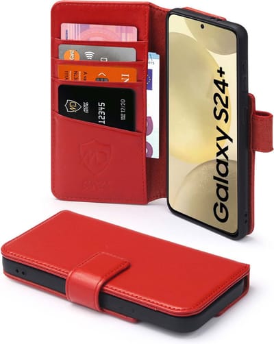 MobyDefend Hoesje - Geschikt voor Samsung Galaxy S24 Plus (S24+) - Luxe Leren Wallet Bookcase - Rood