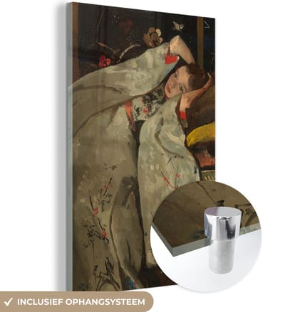 MuchoWow® Glasschilderij 120x180 cm - Schilderij acrylglas - Meisje in witte kimono - Schilderij van George Hendrik Breitner - Foto op glas - Schilderijen