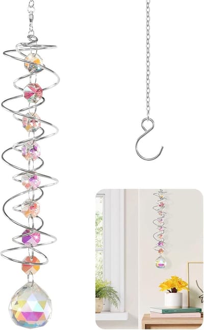 zonnevanger, windspel, decoratieve kristallen windgong met dubbele spiraal, kleurrijke hangende zonnevanger voor ramen, tuin, feest, 45 cm