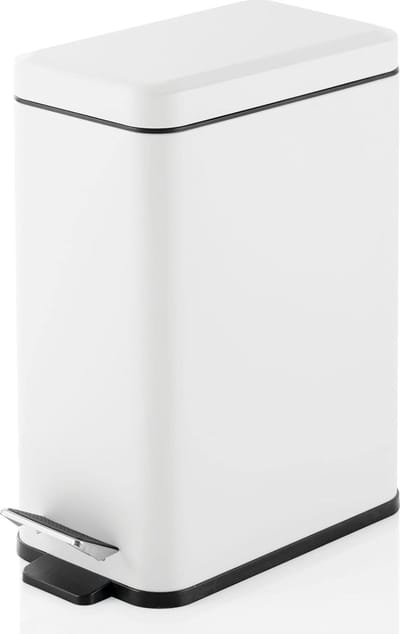 Rechthoekige pedaalemmer met een inhoud van 10 liter, compacte vuilnisemmer met binnenemmer voor badkamer, slaapkamer of kantoor, moderne prullenmand van metaal en kunststof, wit