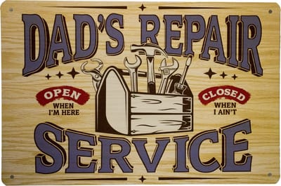 Wandbord - Dads repair service - Metalen wandbord - Mancave - Mancave decoratie - Retro - Metalen borden - Metal sign - Bar decoratie - Tekst bord - Wandborden – Bar - Wand Decoratie - Metalen bor