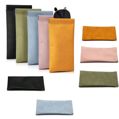 5-pack – Brillenetuis - Hoesjes - Opbergzakjes – Zachte, draagbare leren etuis met knijpopening – Krasbestendig & duurzaam – Zelfsluitend – Unisex-design – Geschikt voor brillen & zonnebrillen – 185 x 90 mm – Set van 5 kleuren