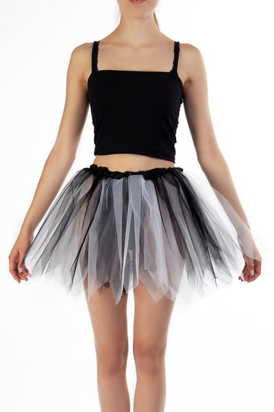KIMU® Tutu Zwart Wit Tule Rokje - Maat 98 104 110 116 - Witte Petticoat Rok Kinderen - Tulerokje Meisje Kat Poes Piraat Clown Eng Mummy Elfje Fee Festival