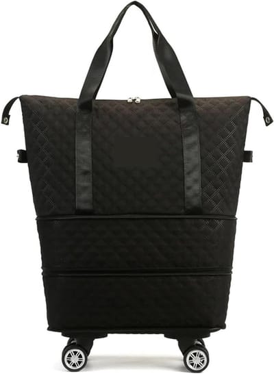 Reistas met wielen - Holdall Opvouwbaar - Handbagage Reizen - Slijtvast Oxford Materiaal - 40x20x28 cm - Zwart