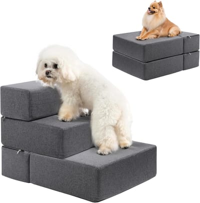 Inklapbare hondentrap van 45 cm breed voor grote honden, 45 cm hoog schuim, hondentrap voor bank en bed, 3 treden kattentrap voor oude katten, hondentrap auto met linnen