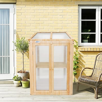 Lendo Online Kweekkas - Broeikas - Tuinkas - Kweekbak - Kas - Serre - 60x49x97,5 cm - vurenhout met pc platen - Naturel