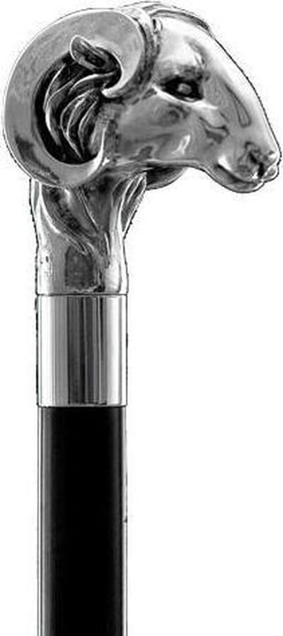 MadDeco - Ram - Beukenhouten wandelstok met zilver verguld handvat - Italiaans design