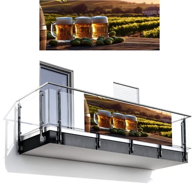 Balkonscherm 300x120 cm - Balkonposter Bier - Hop - Landschap - Balkon scherm decoratie - Balkonschermen - Balkondoek zonnescherm