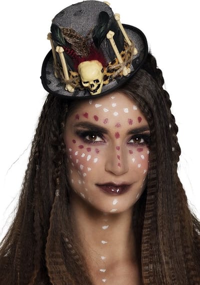 KIMU® Zwart Mini Hoedje Steampunk - Botten Flintstone Voodoo Skull - Haarband Hoed Minihoed Minihoedje Festival