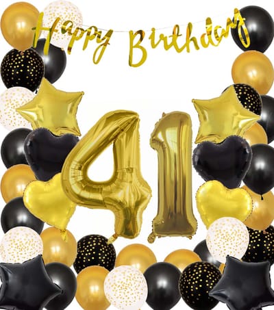 Snoes Ballonnen 41 Jaar Black Gold Dots Mega Ballon - Compleet Feestpakket Goud Zwart Stippen Cijferballon X - Verjaardag Versiering DIY Slinger Happy Birthday – Folieballon – Latex Ballonnen - Helium Ballonnen