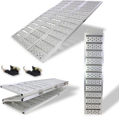 DREIBREIT by TRUTZHOLM 2-voudige oprijplaat opvouwbaar 175cm draagvermogen 1020kg aluminium grijs geperforeerd gegroefd oprijplaat