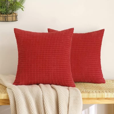 Famanu – Corduroy ribfluweel granulaat kussenhoezen set van 2 (45x45 cm) – zachte geribde sierkussenhoezen – rood