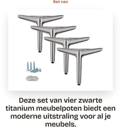 Dailygoods- Meubelpoten 15 cm - Set van 4 - Zwarte Driehoekige Poten - Hoogwaardig Ijzer - Geschikt voor Banken/Kasten/Tafels - Meubelbenen