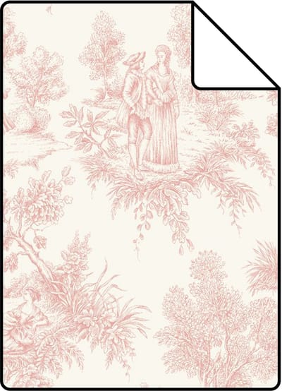 Proefstaal ESTAhome behang toile de jouy print zacht roze - 26.5 x 21 cm - 132094-S