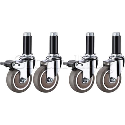 4 Stuks Expanderende Stift Zwenkwielen, TPE Rubber Wielen met ingebouwde Kogellagers voor Ronde buis 22-28mm Commerciële Keuken Voorbereidingstafels 2.5 inch