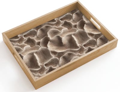 Dienblad hout 40x30 cm - Schootdienblad - Waaiervorm - Beige - Vezel textuur - Borrelplank rechthoek - Plateau dienbladen