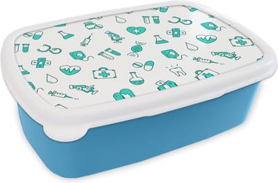Broodtrommel Blauw - Lunchbox - Brooddoos - Zorg - Medicijnen - Design - 18x12x6 cm - Kinderen - Jongen
