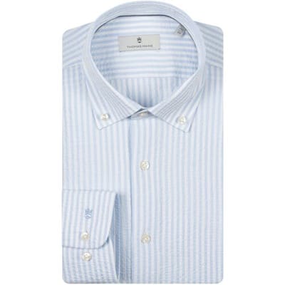 Thomas Maine Overhemd Torino Button Down Seersucker Stripe Licht Blauw / male