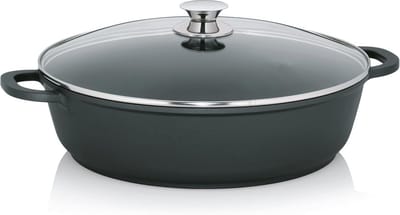Grote Serveerpan met Antiaanbaklaag van Gegoten Aluminium – 7L, Ø36cm, Geschikt voor Inductiekookplaten