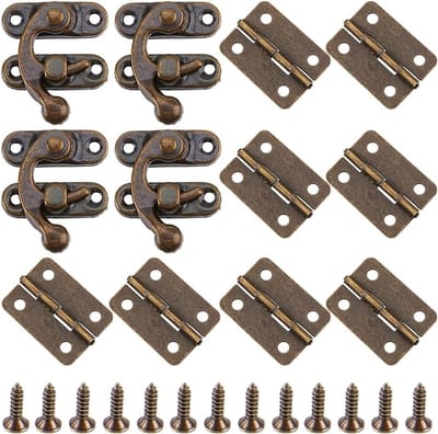 4 Sets Kleine Box Scharnieren Antiek Brons Met Rechthoekige Vergrendeling en Schroeven voor Houten Wijn- en Sieradenkist, Koffer en Cadeauverpakking