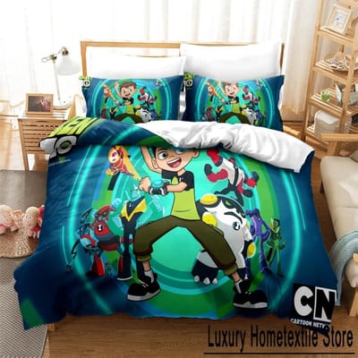 3D Cartoon Ben10 dekbedovertrek met kussensloop beddengoedset eenpersoons tweepersoonsbed tweepersoonsbedden queensize kingsize bedset voor huistextiel 70x133cm 2pcs blue