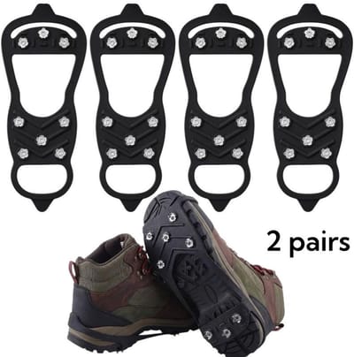 MDUG 2 paar - Antislip schoenovertrekken - Stijgijzers - Schoenovertrekken - Stijgijzers met 8 tanden - Geschikt voor schoenen - Laarzen - Geschikt voor bergbeklimmen - Hardlopen - Wandelen - Buitensporten - Zwart - Maten 41-46