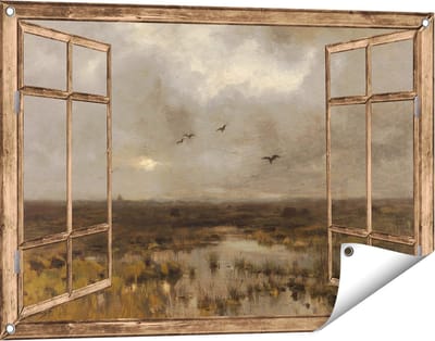 Gards Tuinposter Doorkijk Het Moeras - Anton Mauve - 90x60 cm - Tuindoek - Tuindecoratie - Wanddecoratie buiten - Tuinschilderij