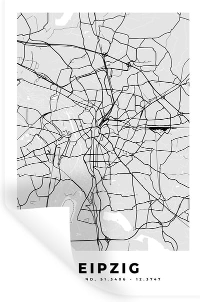 Muurstickers - Sticker Folie - Leipzig - Stadskaart - Plattegrond - Duitsland - Kaart - 20x30 cm - Plakfolie - Muurstickers Kinderkamer - Zelfklevend Behang - Zelfklevend behangpapier - Stickerfolie