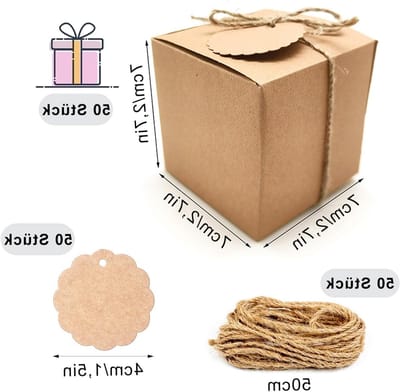Kraftpapier geschenkdozen, vierkante kartonnen dozen met deksel voor verjaardag, feest en bruiloft - 50 stuks (7 x 7 x 7 cm, bruin)
