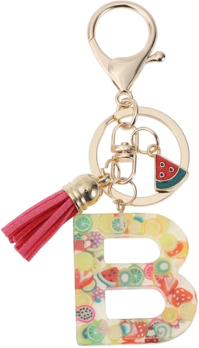 Dailygoods- Sleutelhanger met letter B - Fruitsleutelhanger - Sleutelhanger met kwastje - Sleutelhanger voor vrouwen - Duurzaam harsmateriaal - 9,3 cm lang - Sleutelhanger Met Initiaal