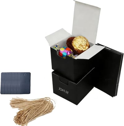 Kraft Papieren Cadeauboxen 50 Stuks, 7 x 7 x 7 cm, Vierkante Dozen met Deksel voor Feestjes, Bruiloften en Verjaardagen, Zwart