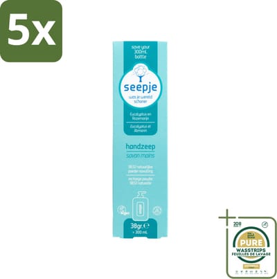 5 x Seepje - Handzeep - Natuurlijke Geur & Verzorging - Eucalyptus en Rozemarijn - Navulverpakking - 34 g - Grootverpakking - Handzeep Navulverpakking - Natuurlijke Handzeep - Eucalyptus En Rozemarijn - Duurzame Handzeep - Zero Plastic Inside
