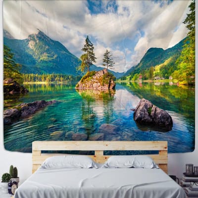Natuurlijk Landschap Wandkleed Mooi Bohemien Plantenprint Polyester Slaapkamer Wanddecoratie Achtergronddoek 95x70CM gray