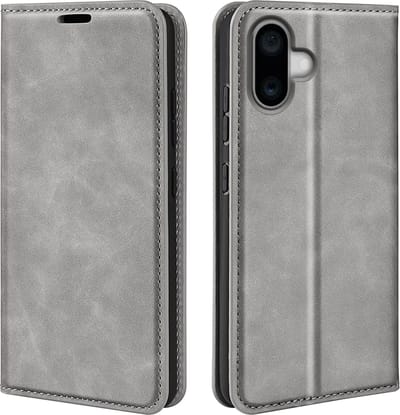 MobyDefend Hoesje - Geschikt voor iPhone 16 Plus - Luxe Wallet Bookcase (Magnetische Sluiting) - Grijs