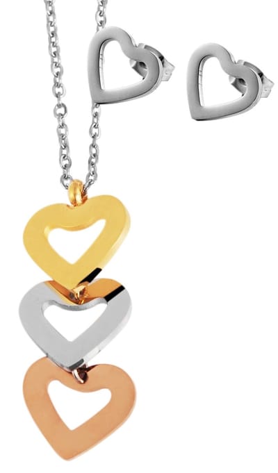 AKZENT Akzent dames-sieradenset roestvrijstalen sieradenset, ketting 43 + 5cm met hanger + oorbellen, tricolor