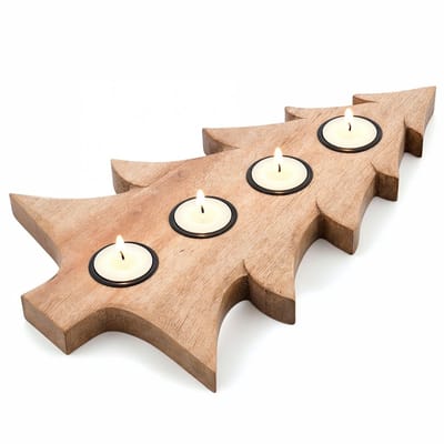 Kandelaar Houten voor 4 Kaarsen MANGO 40x27,5 cm - Kaarsen - Kaarsenstandaard - Kaarsenhouder - Decoratie