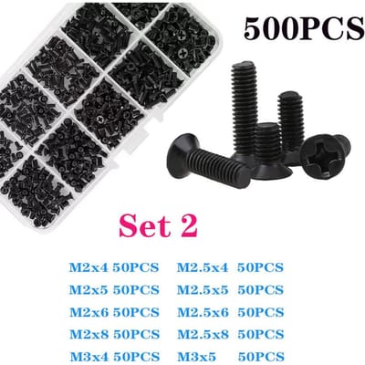 KM M2 M2.5 M3 Schroef Platte Kop Kruiskop Machineschroeven Laptop Notebook Schroeven Set Kit computer klein Zwarte Bouten SET2 500PCS black