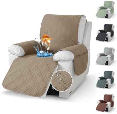 Fauteuilbeschermer voor relaxfauteuils met armleuningen, 231x201 cm Waterdicht fauteuilhoes voor televisiefauteuil, 1-zits antislip armleuningsbeschermer met zakken en 2 verstelbare R (Taupe)