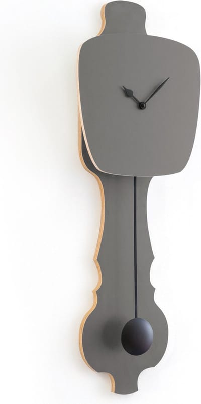 KLOQ - Wandklok met Pendule - Batterijen Inbegrepen - Wanddecoratie - Quartz Beweging - Niet-Tikkend Batterij Aangedreven - Steen Grijs & Diep Zwart - Groot