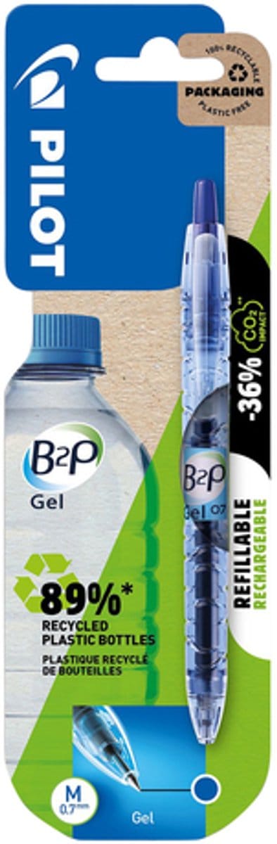 Gelschrijver PILOT Begreen B2P medium blauw blister à 1 stuk