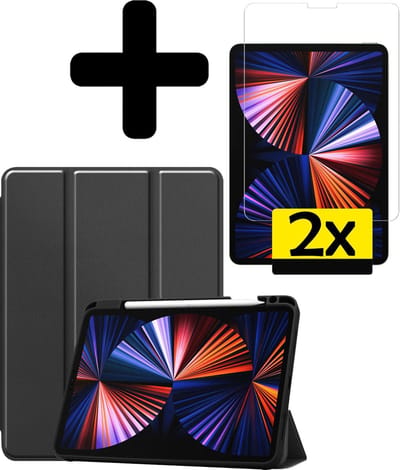 Hoes - Geschikt voor Apple iPad Pro (2021) - 11 inch - 3e generatie - Met Screenprotector - Trifold Bookcase - Hard Cover Case - Met Uitsparing Geschikt voor Apple Pencil - Hardcover Book - Tablet Hoesje - Zwart