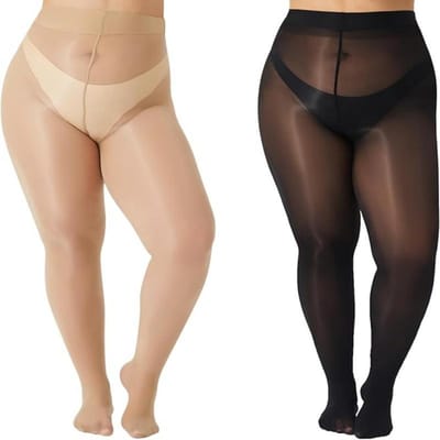 Collants Fines Transparents Brillant Huilé Taille Haute Shimmer Nylon Soyeux Pieds Inclus Collants de Danse pour Tenue de Fête Femmes Grande Taille S 150Kg 1XL white