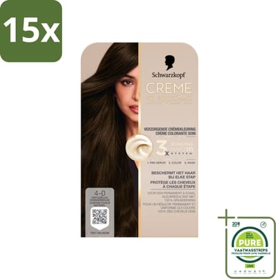 15 x Schwarzkopf - Haarkleuring - Creme Supreme 4-0 - Natuurlijk Donkerbruin - 245g - Grootverpakking - Permanente Haarkleur - Donkerbruin Haar - Grijsdekking - Haarkleur - Haarkleuring