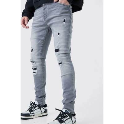 Skinny Stretch Ripped Jeans In Ice Grey Wash | Size 28R