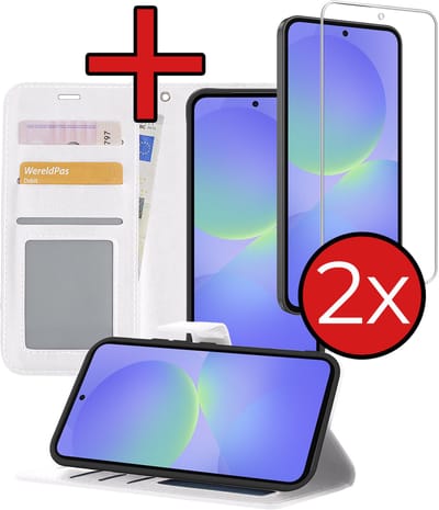 Hoesje - Met 2x Screenprotector - Geschikt voor Samsung Galaxy A36 - Luxe Pasjeshouder - Flip Case - Bookcase Portemonee - Kunstleer Book Case - Flipcase Hoes - Book Cover - Walletcase - Portemonneehoes - Telefoonhoes - Wit