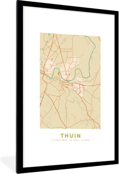 Fotolijst incl. Poster - Plattegrond - België - Thuin - Stadskaart - Kaart - 60x90 cm - Posterlijst