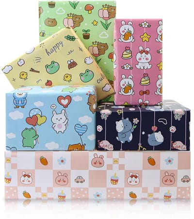 Dailygoods- Inpakpapier Dierenthema - 6 Vellen Verjaardag - Cadeaupapier Kinderen - Schattige Patronen - Duurzaam Papier - 100 GSM - Geschenkpapier