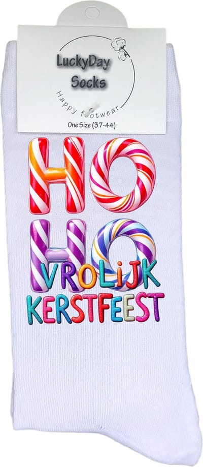 Kerst hohoho - Vrolijk kerstfeest -Zuurstok kerst - Grappige sokken - Kerstcadeau - LuckyDay Socks - Kerstsokken - Leuk kerst cadeau - Cadeau tip - Voor hem - Voor haar - Unisex - Maat 37-44