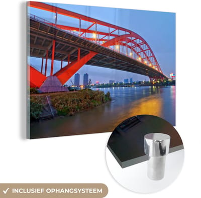 ® Glasschilderij 180x120 cm - Schilderij acrylglas - Foshan Dongping brug in de Chinese stad - Foto op glas - Muurdecoratie woonkamer - Wanddecoratie slaapkamer - Schilderijen